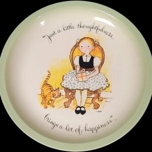 Girl & Cat Decorative Wall Plate in Pale Green